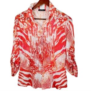 David Cline Collared Crushed Print Blouse Size Small